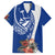 Blue Guam Hafa Adai Family Matching Off Shoulder Short Dress and Hawaiian Shirt Tropical Flowers with Polynesian Pattern