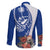 Blue Guam Hafa Adai Family Matching Off Shoulder Short Dress and Hawaiian Shirt Tropical Flowers with Polynesian Pattern