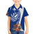 Blue Guam Hafa Adai Family Matching Off Shoulder Short Dress and Hawaiian Shirt Tropical Flowers with Polynesian Pattern