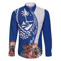 Blue Guam Hafa Adai Family Matching Summer Maxi Dress and Hawaiian Shirt Tropical Flowers with Polynesian Pattern