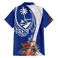 Blue Guam Hafa Adai Family Matching Tank Maxi Dress and Hawaiian Shirt Tropical Flowers with Polynesian Pattern