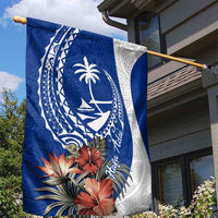 Blue Guam Hafa Adai Garden Flag Tropical Flowers with Polynesian Pattern