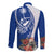 Blue Guam Hafa Adai Long Sleeve Button Shirt Tropical Flowers with Polynesian Pattern
