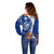 Blue Guam Hafa Adai Off Shoulder Sweater Tropical Flowers with Polynesian Pattern