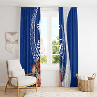 Blue Guam Hafa Adai Window Curtain Tropical Flowers with Polynesian Pattern