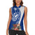 Blue Guam Hafa Adai Women Sleeveless Polo Shirt Tropical Flowers with Polynesian Pattern