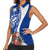 Blue Guam Hafa Adai Women Sleeveless Polo Shirt Tropical Flowers with Polynesian Pattern