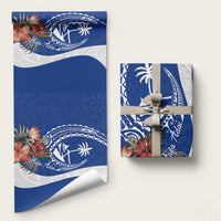 Blue Guam Hafa Adai Wrapping Paper Tropical Flowers with Polynesian Pattern - Polynesian Pride