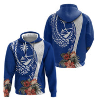 Blue Guam Hafa Adai Zip Hoodie Tropical Flowers with Polynesian Pattern