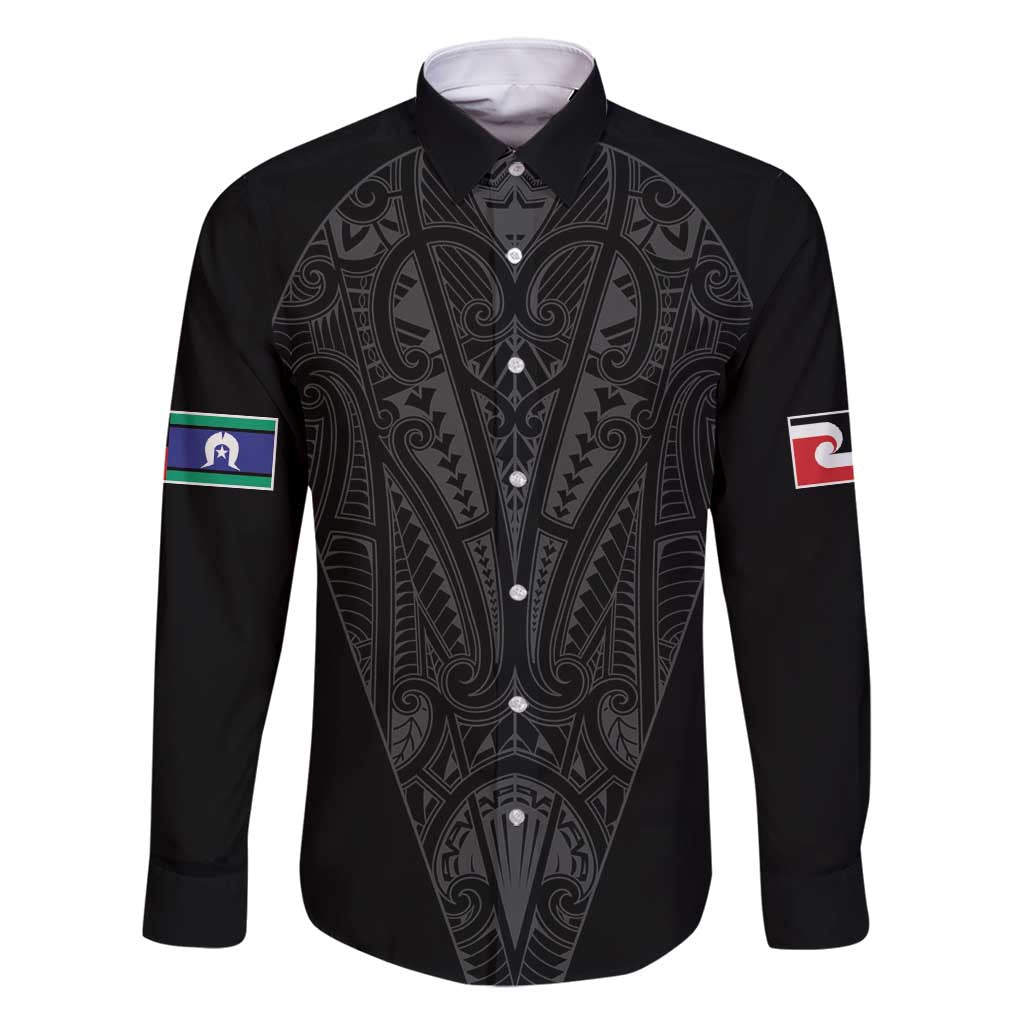 Queensland Maori Rugby Nga Hau e Wha Family Matching Long Sleeve Bodycon Dress and Hawaiian Shirt Black Motif