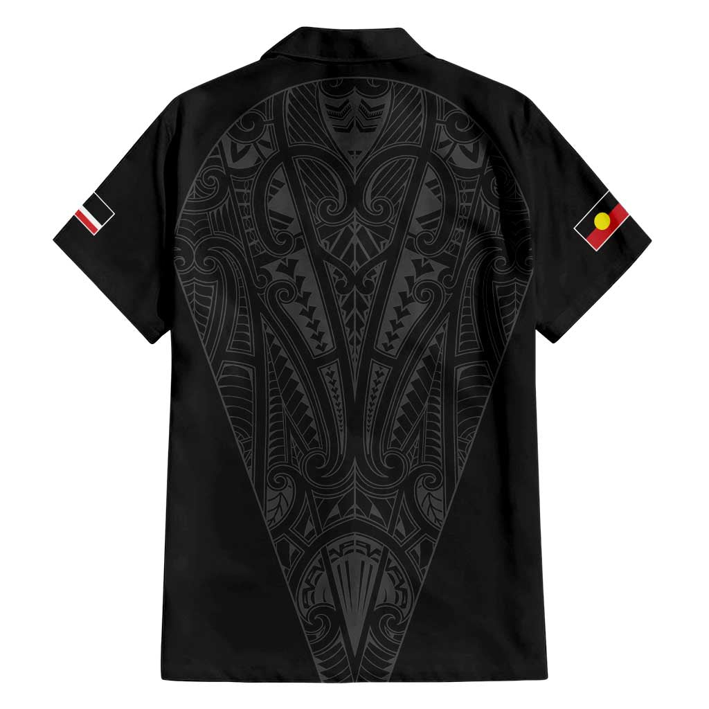 Queensland Maori Rugby Nga Hau e Wha Family Matching Short Sleeve Bodycon Dress and Hawaiian Shirt Black Motif