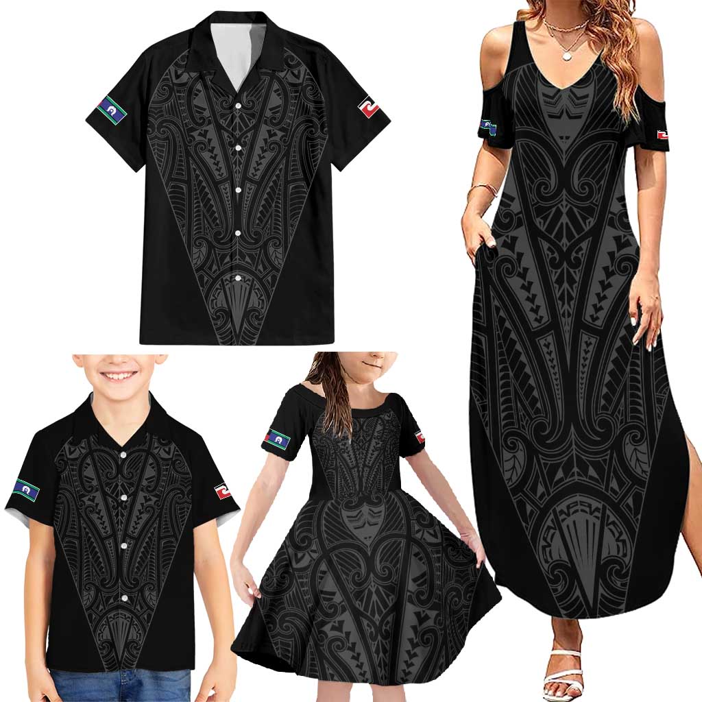 Queensland Maori Rugby Nga Hau e Wha Family Matching Summer Maxi Dress and Hawaiian Shirt Black Motif