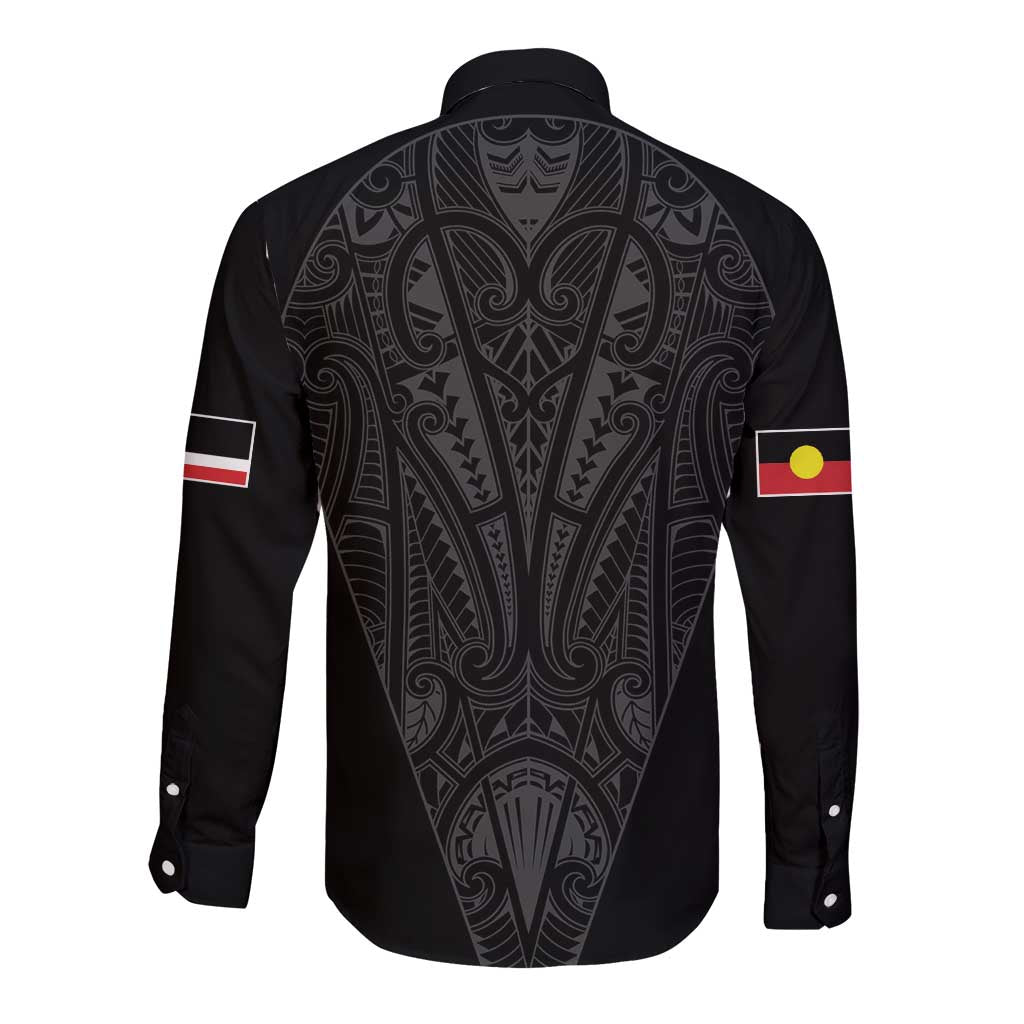 Queensland Maori Rugby Nga Hau e Wha Long Sleeve Button Shirt Black Motif
