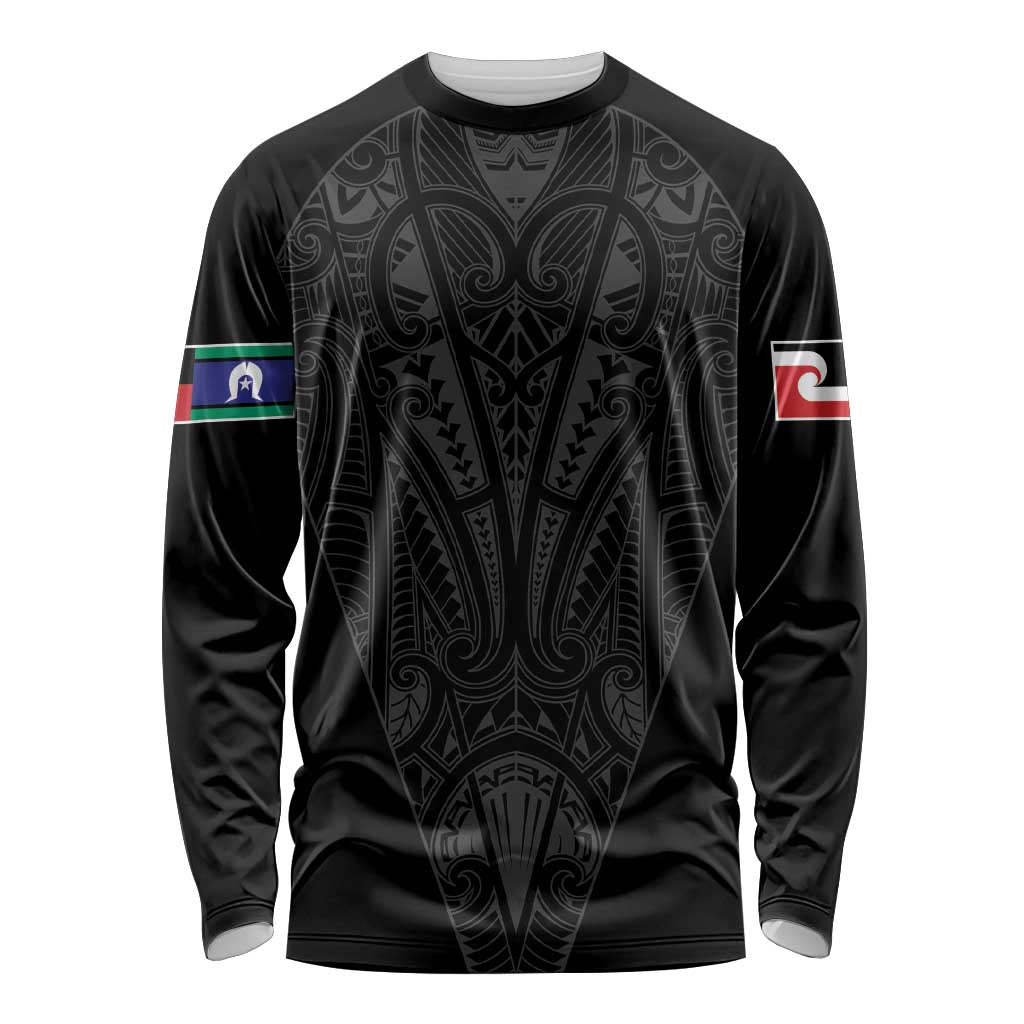 Queensland Maori Rugby Nga Hau e Wha Long Sleeve Shirt Black Motif