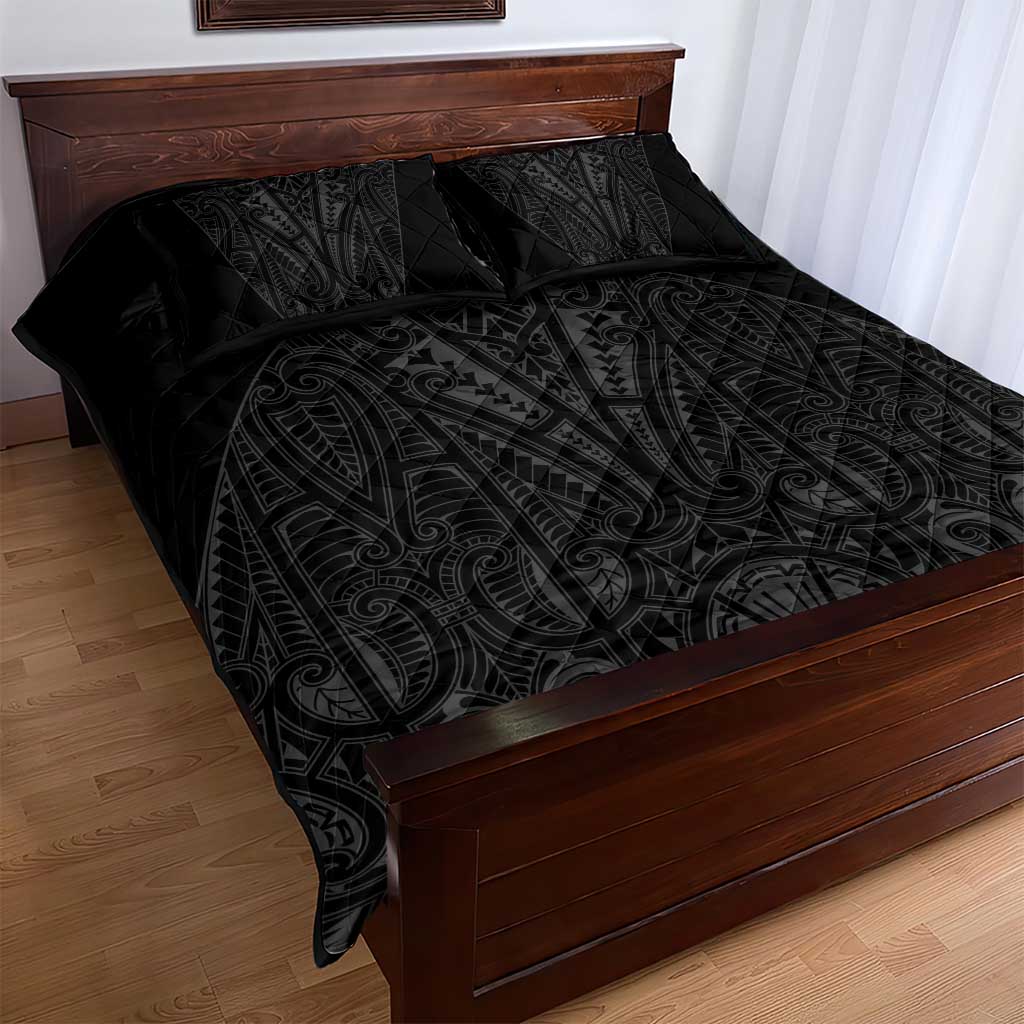 Queensland Maori Rugby Nga Hau e Wha Quilt Bed Set Black Motif