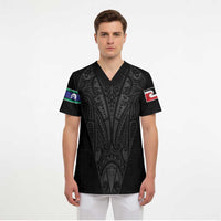 Queensland Maori Rugby Nga Hau e Wha Scrub Top Black Motif - Polynesian Pride