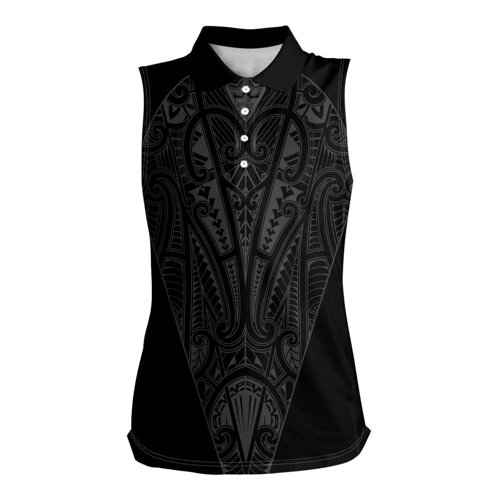 Queensland Maori Rugby Nga Hau e Wha Women Sleeveless Polo Shirt Black Motif