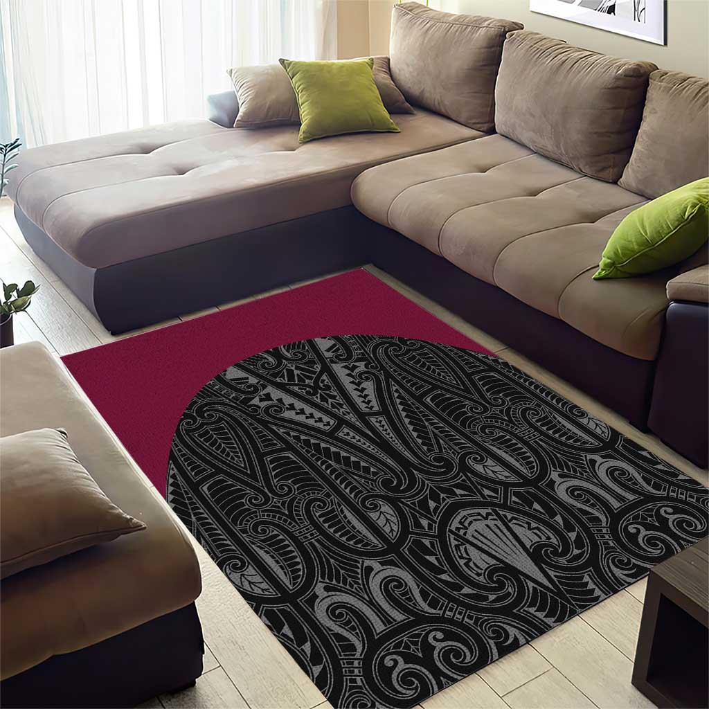 Queensland Maori Rugby Nga Hau e Wha Area Rug Maroon Motif