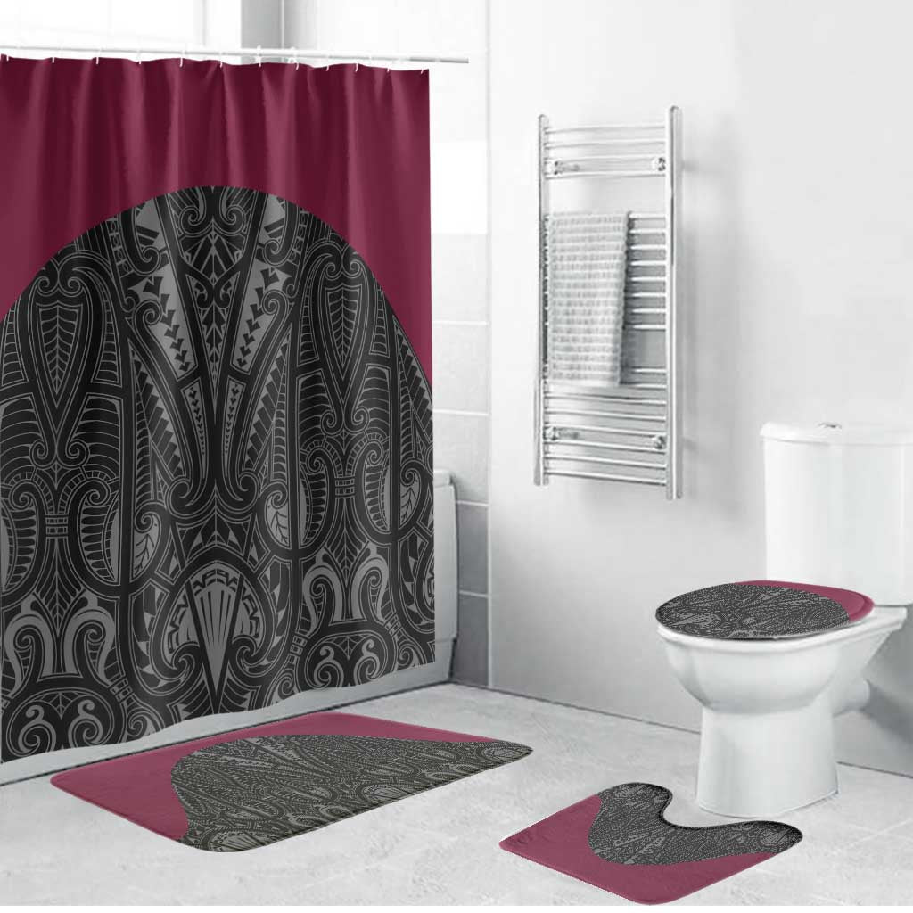 Queensland Maori Rugby Nga Hau e Wha Bathroom Set Maroon Motif - Polynesian Pride