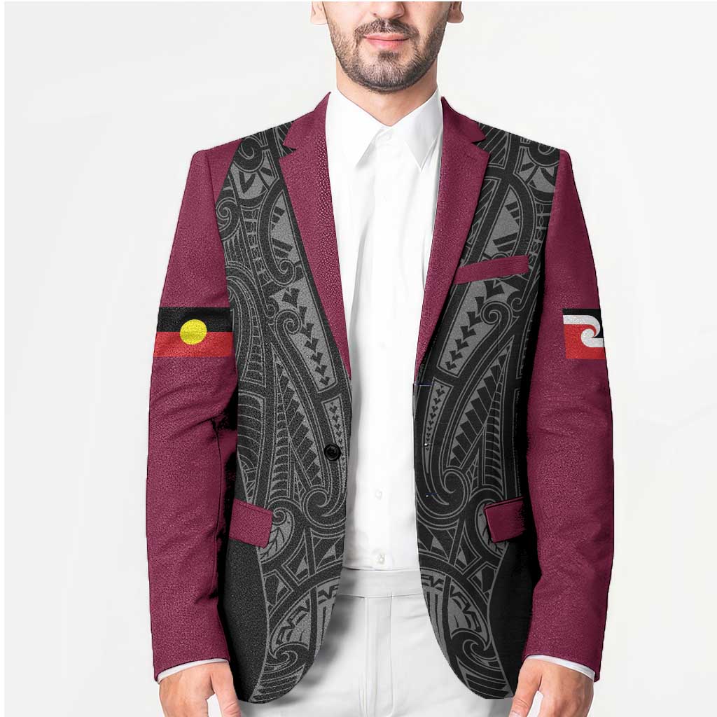 Queensland Maori Rugby Nga Hau e Wha Blazer Maroon Motif - Polynesian Pride