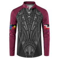 Queensland Maori Rugby Nga Hau e Wha Button Sweatshirt Maroon Motif