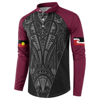 Queensland Maori Rugby Nga Hau e Wha Button Sweatshirt Maroon Motif