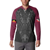 Queensland Maori Rugby Nga Hau e Wha Button Sweatshirt Maroon Motif