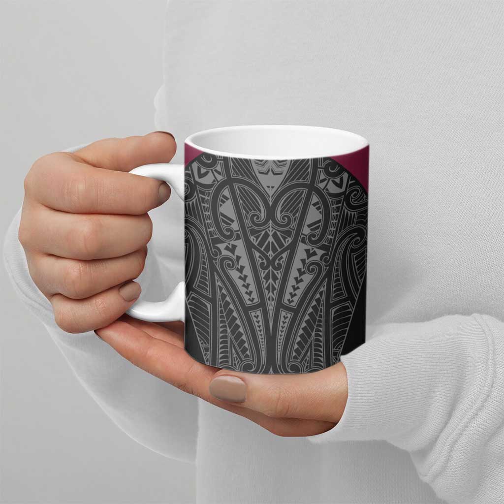 Queensland Maori Rugby Nga Hau e Wha Ceramic Mug Maroon Motif - Polynesian Pride