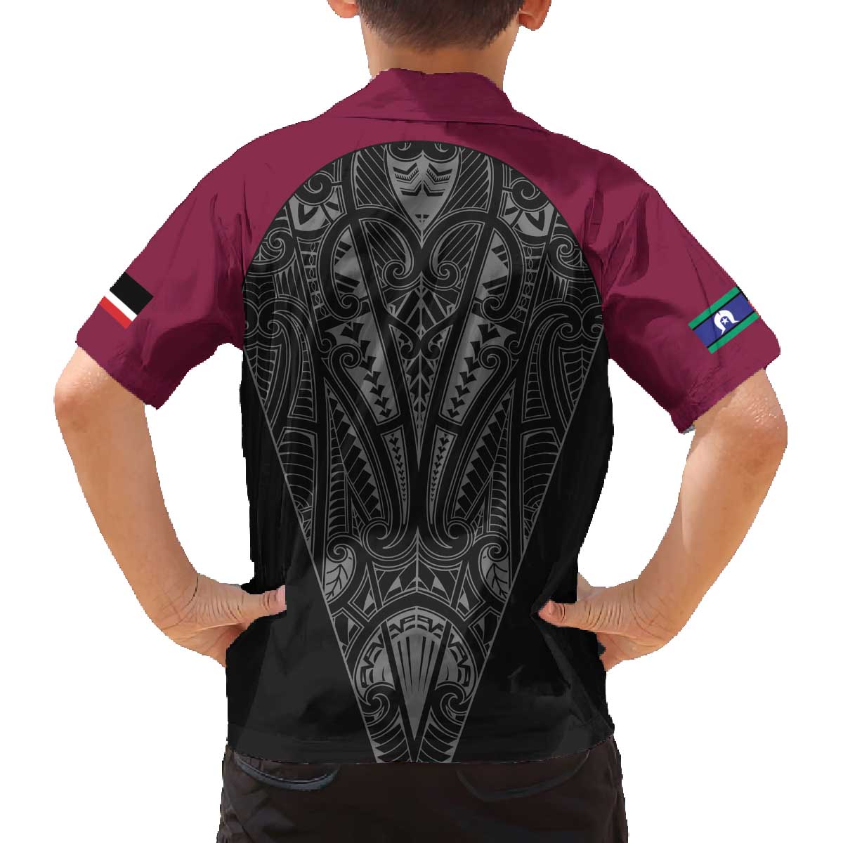 Queensland Maori Rugby Nga Hau e Wha Family Matching Off The Shoulder Long Sleeve Dress and Hawaiian Shirt Maroon Motif