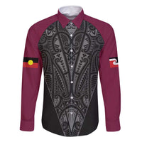 Queensland Maori Rugby Nga Hau e Wha Family Matching Off Shoulder Short Dress and Hawaiian Shirt Maroon Motif