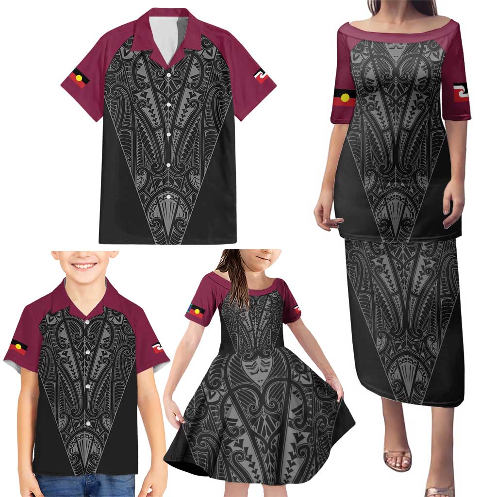 Queensland Maori Rugby Nga Hau e Wha Family Matching Puletasi and Hawaiian Shirt Maroon Motif