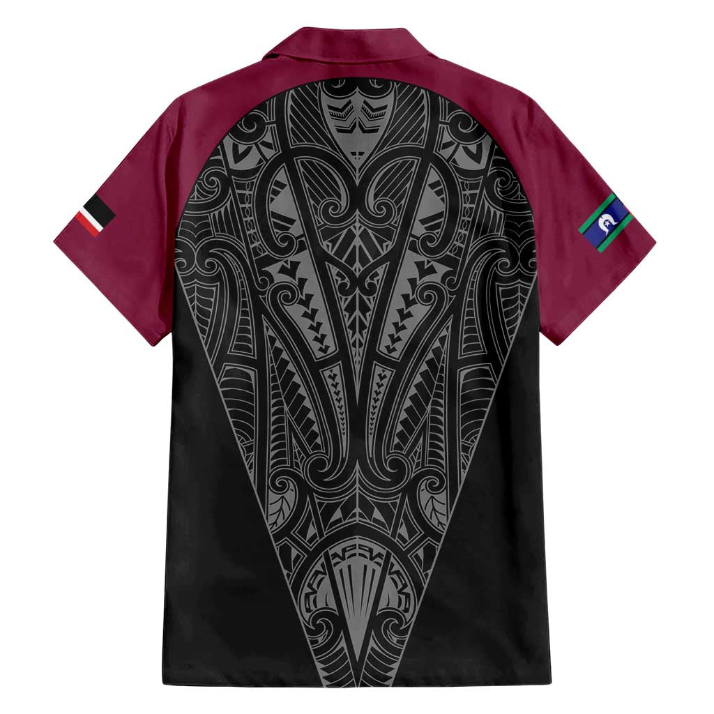 Queensland Maori Rugby Nga Hau e Wha Family Matching Short Sleeve Bodycon Dress and Hawaiian Shirt Maroon Motif