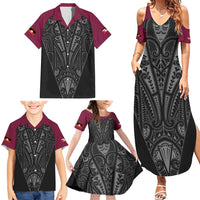 Queensland Maori Rugby Nga Hau e Wha Family Matching Summer Maxi Dress and Hawaiian Shirt Maroon Motif