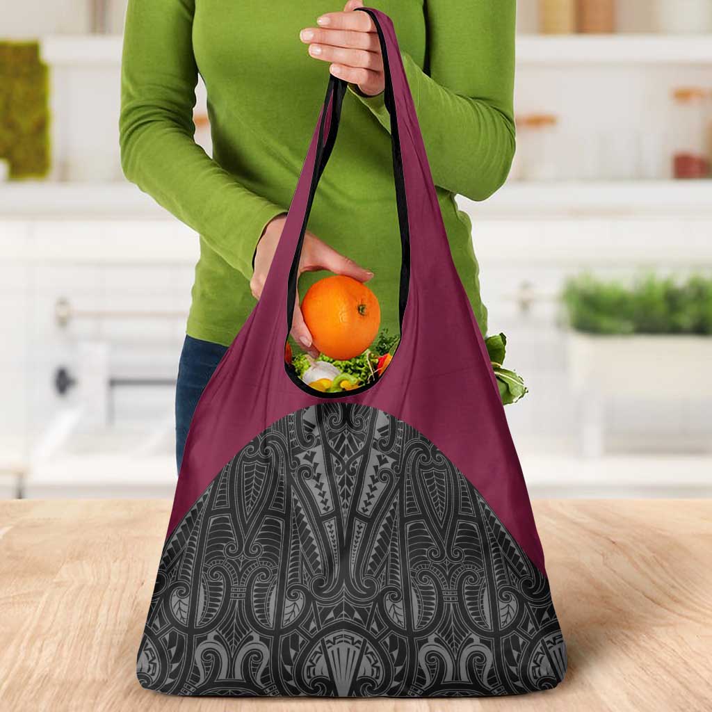 Queensland Maori Rugby Nga Hau e Wha Grocery Bag Maroon Motif