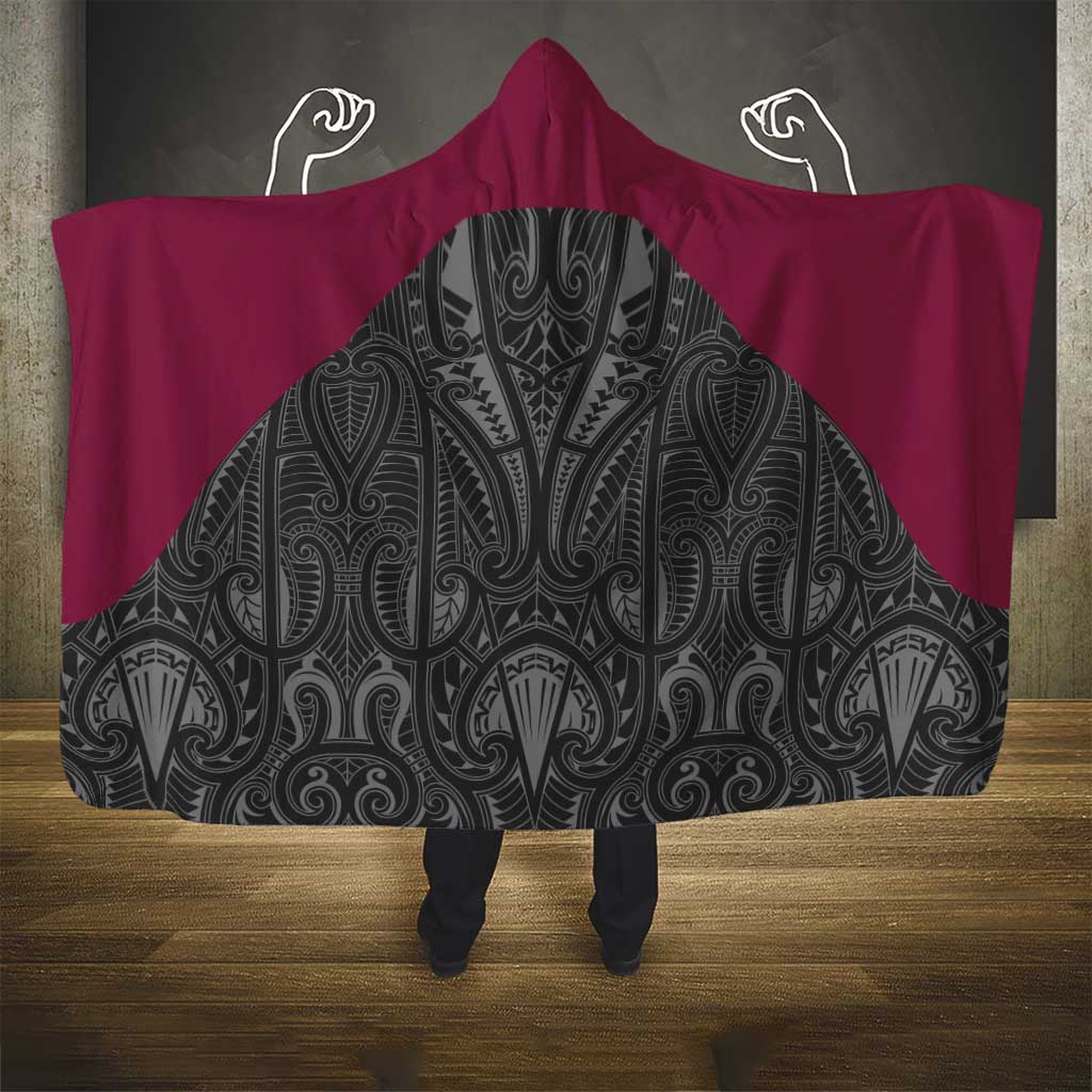 Queensland Maori Rugby Nga Hau e Wha Hooded Blanket Maroon Motif