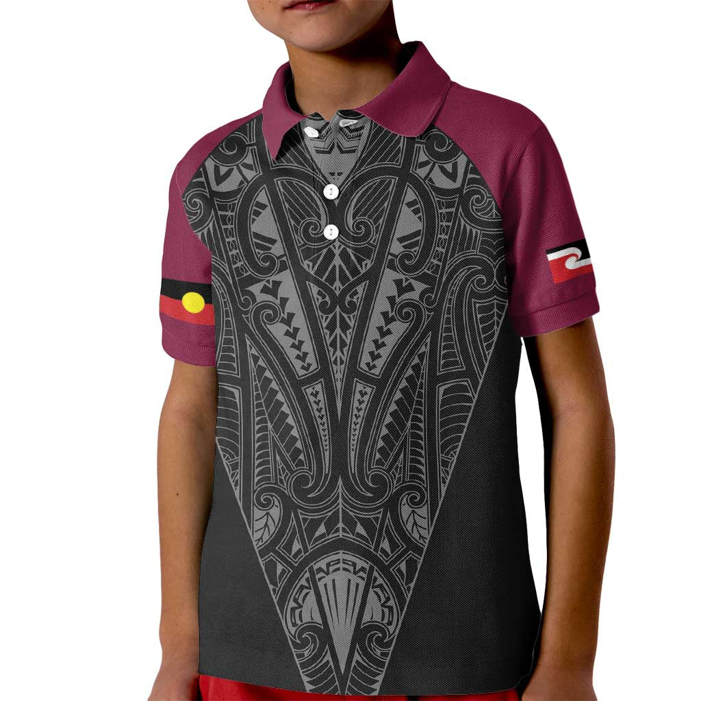 Queensland Maori Rugby Nga Hau e Wha Kid Polo Shirt Maroon Motif