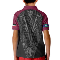 Queensland Maori Rugby Nga Hau e Wha Kid Polo Shirt Maroon Motif