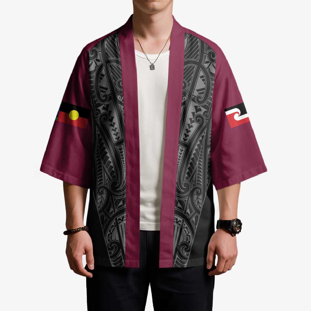 Queensland Maori Rugby Nga Hau e Wha Kimono Maroon Motif - Polynesian Pride