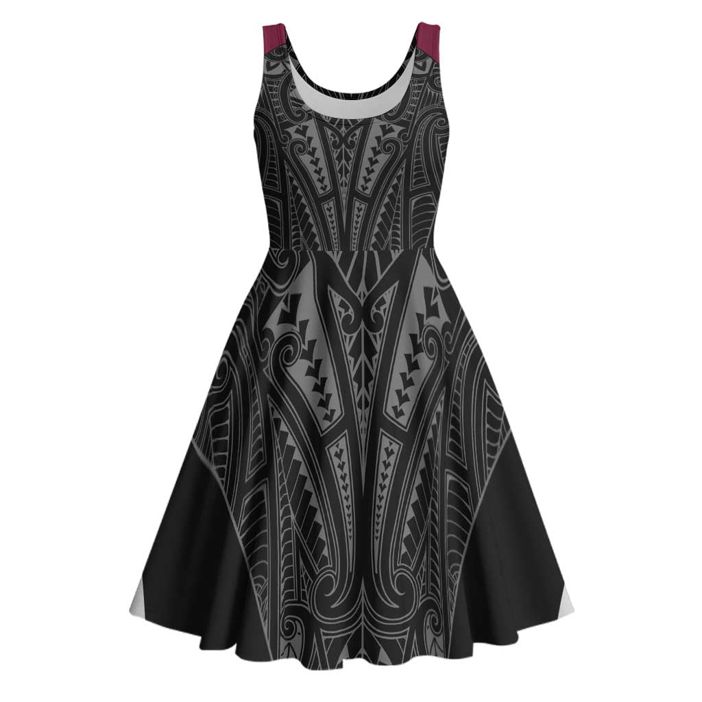 Queensland Maori Rugby Nga Hau e Wha Midi Dress Maroon Motif - Polynesian Pride