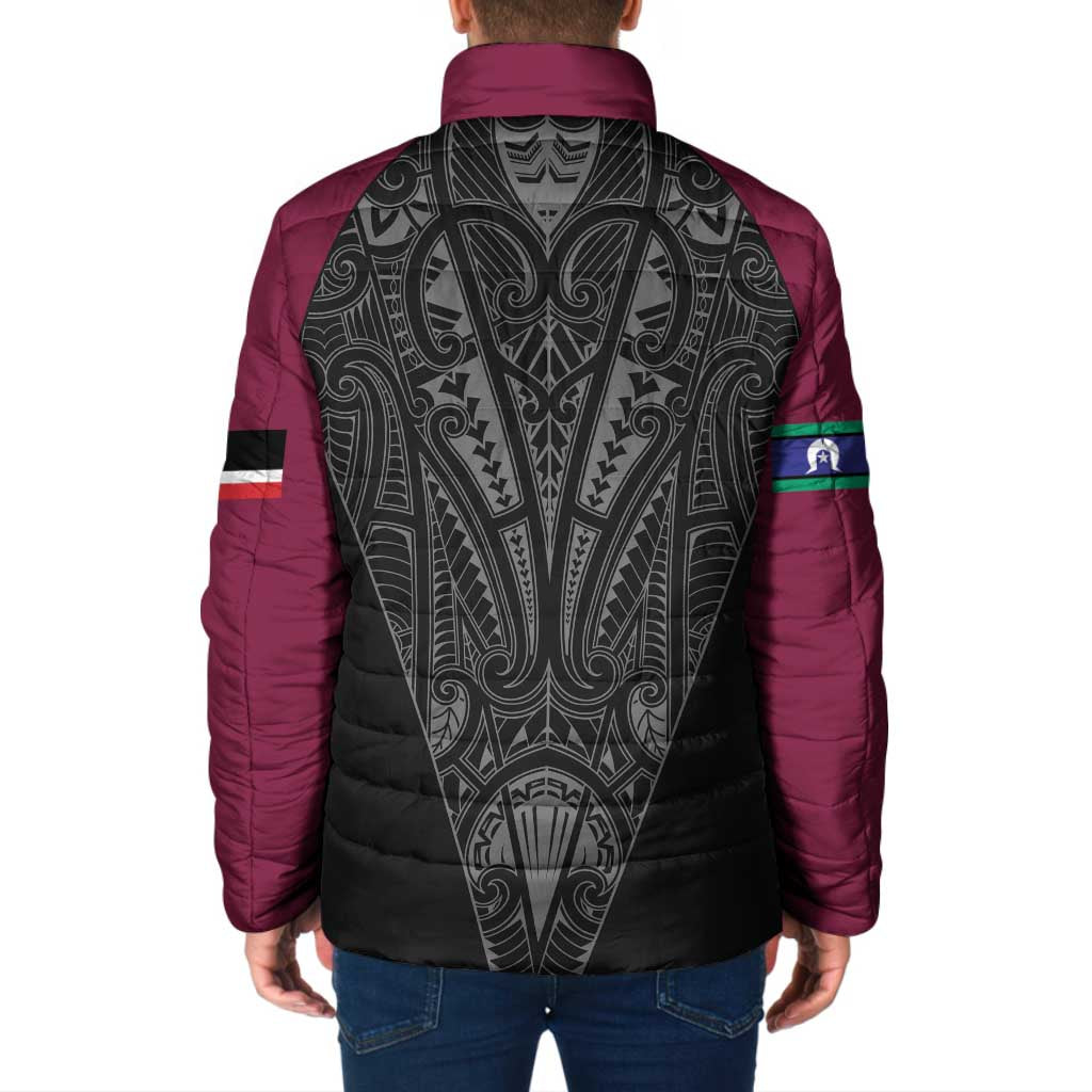 Queensland Maori Rugby Nga Hau e Wha Padded Jacket Maroon Motif - Polynesian Pride