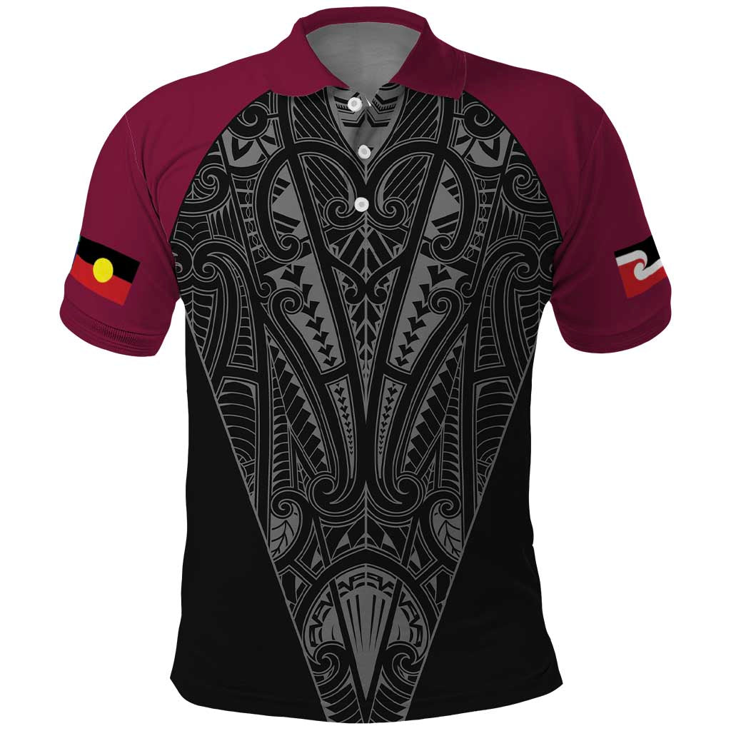 Queensland Maori Rugby Nga Hau e Wha Polo Shirt Maroon Motif