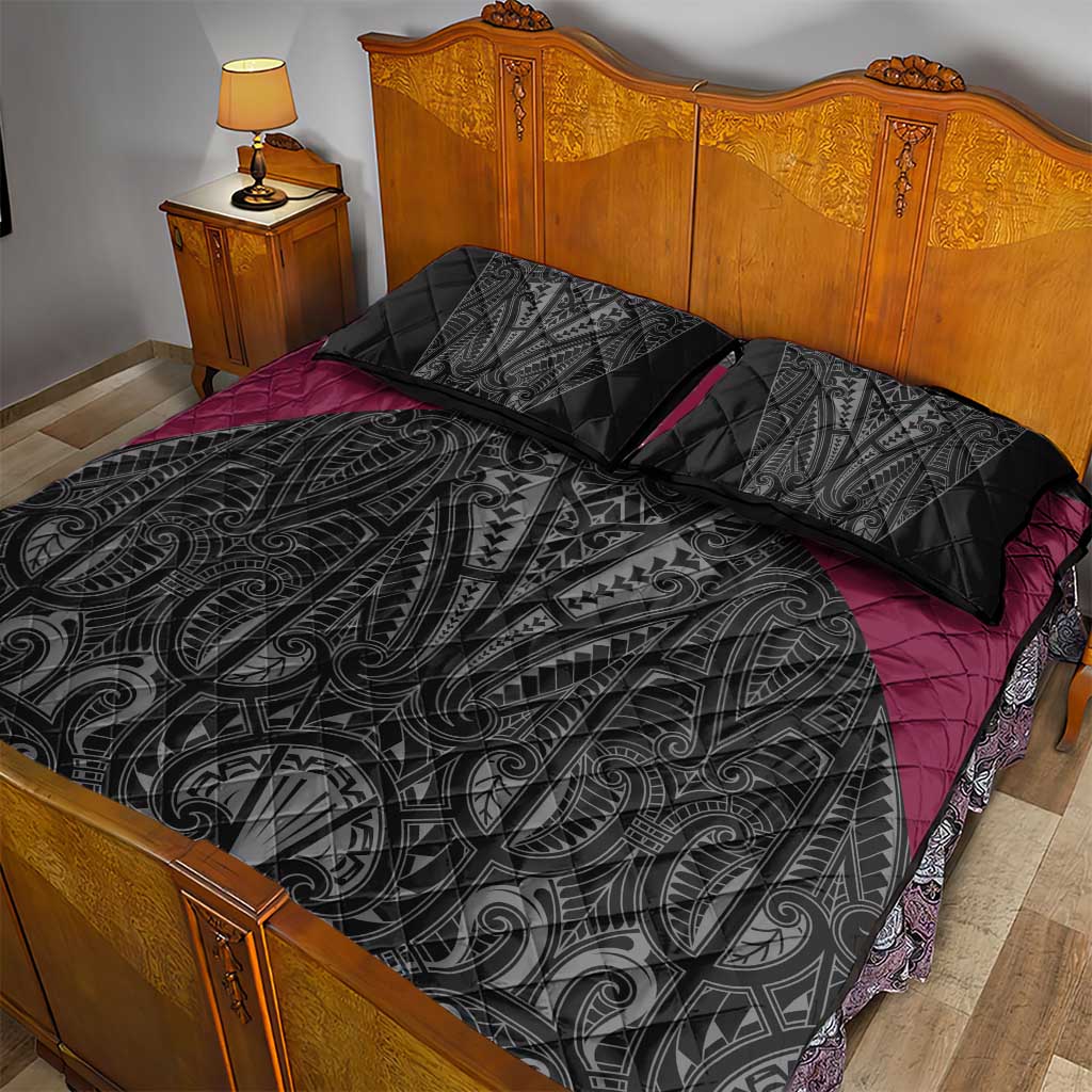 Queensland Maori Rugby Nga Hau e Wha Quilt Bed Set Maroon Motif