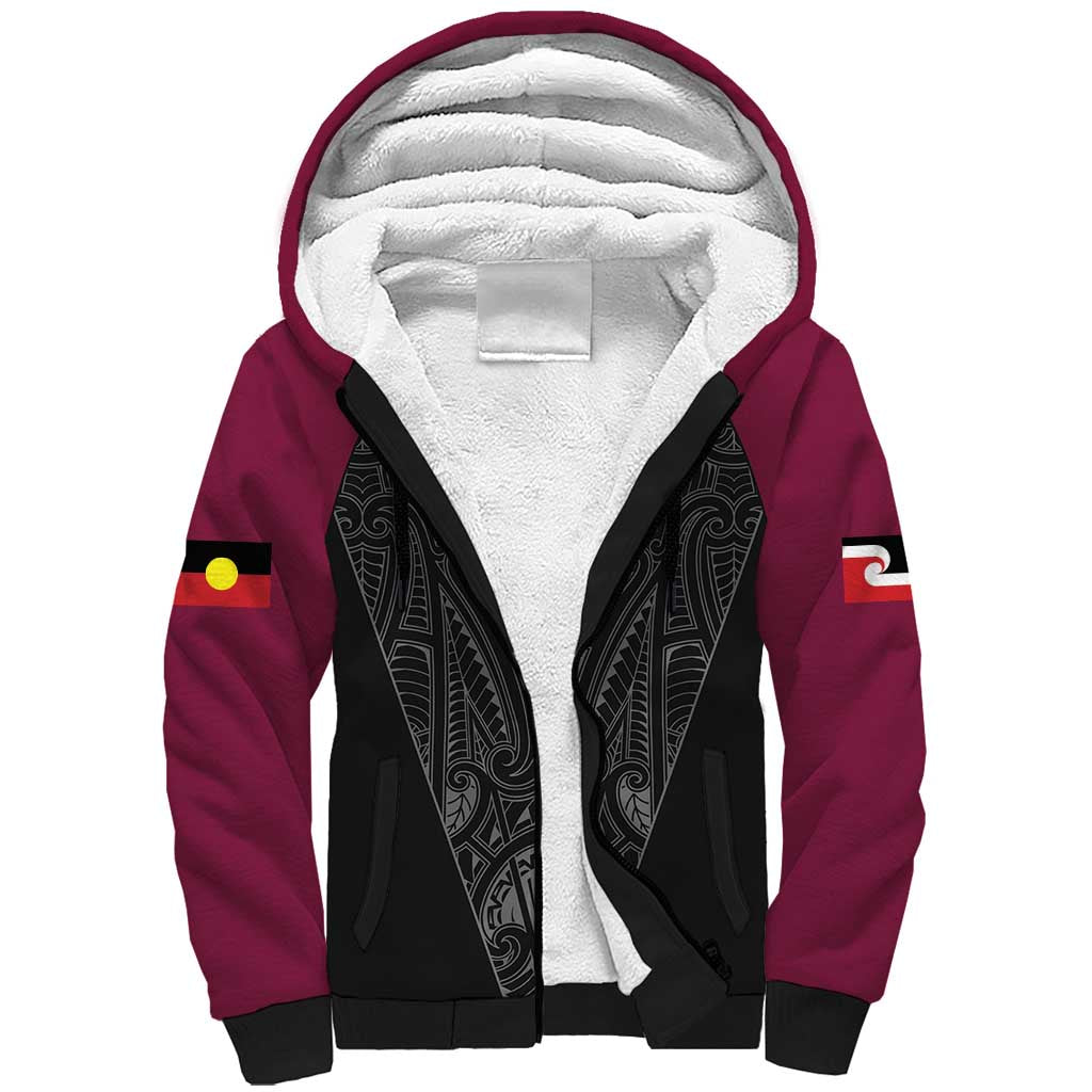 Queensland Maori Rugby Nga Hau e Wha Sherpa Hoodie Maroon Motif