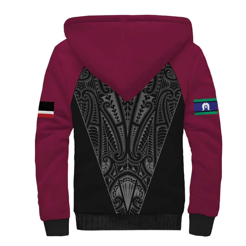 Queensland Maori Rugby Nga Hau e Wha Sherpa Hoodie Maroon Motif