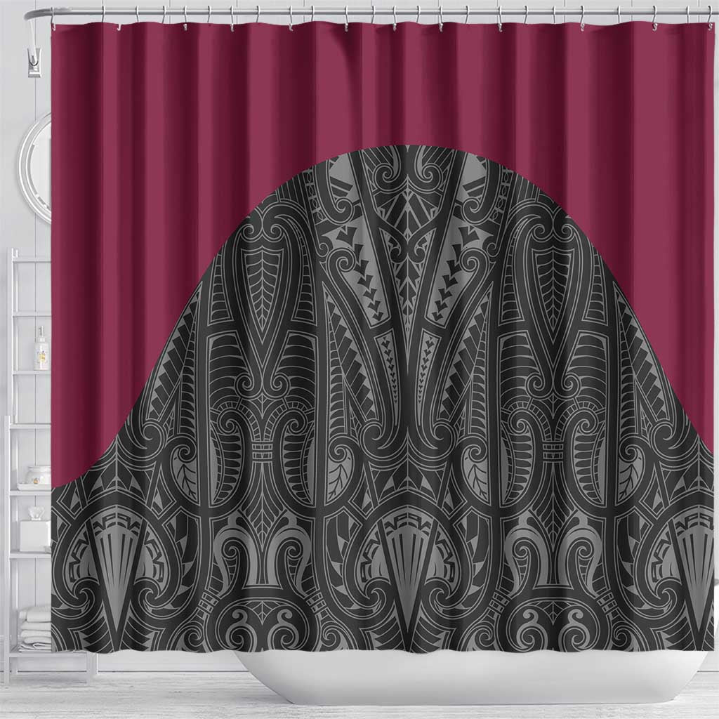 Queensland Maori Rugby Nga Hau e Wha Shower Curtain Maroon Motif