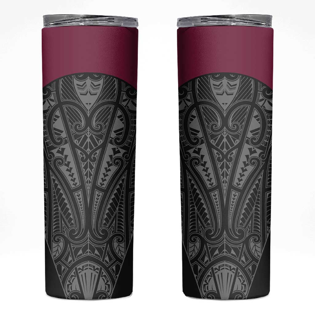 Queensland Maori Rugby Nga Hau e Wha Skinny Tumbler Maroon Motif