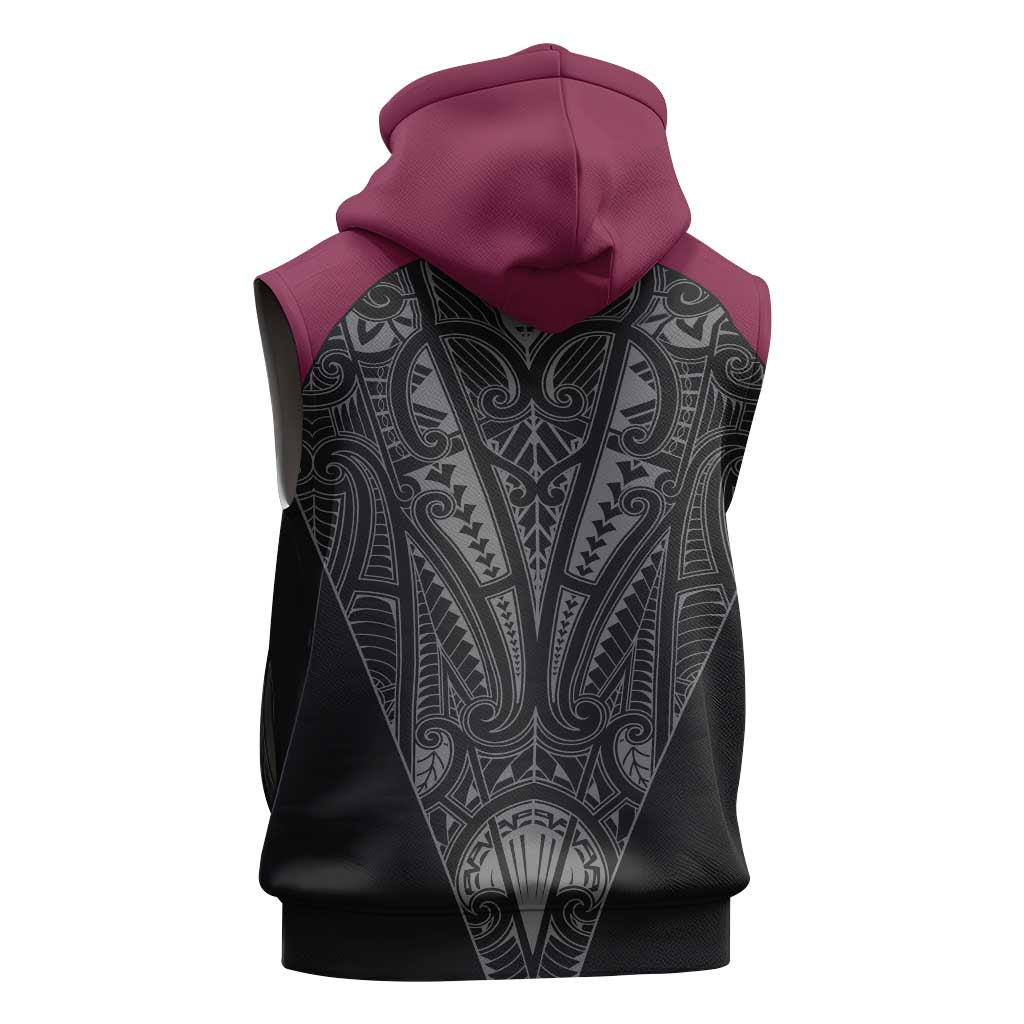 Queensland Maori Rugby Nga Hau e Wha Sleeveless Zip Hoodie Maroon Motif - Polynesian Pride