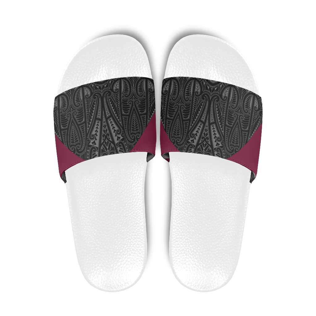Queensland Maori Rugby Nga Hau e Wha Slide Sandals Maroon Motif - Polynesian Pride