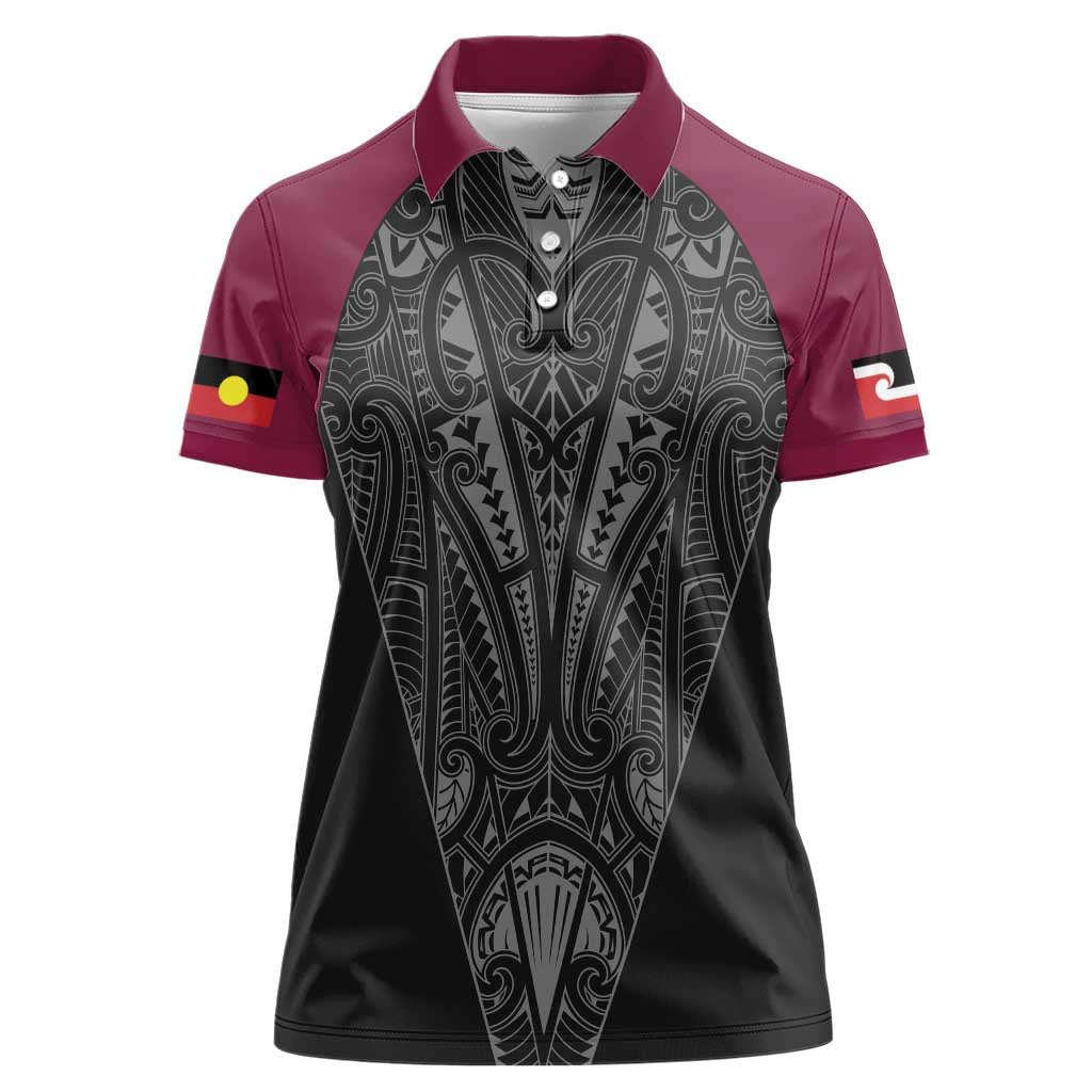 Queensland Maori Rugby Nga Hau e Wha Women Polo Shirt Maroon Motif