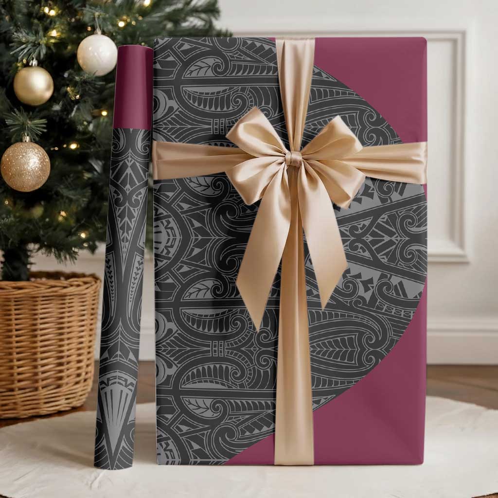 Queensland Maori Rugby Nga Hau e Wha Wrapping Paper Maroon Motif - Polynesian Pride